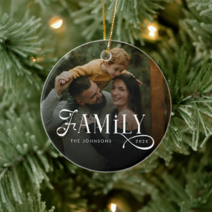 Modern Script Family Custom Photo Name  Ceramic Tree Decoration