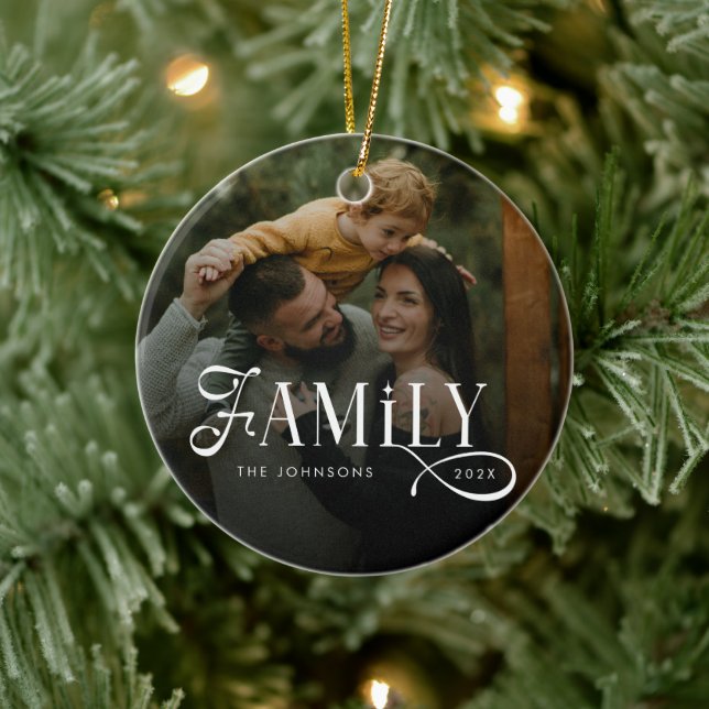 Modern Script Family Custom Photo Name  Ceramic Tree Decoration (Tree)
