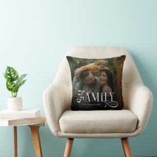 Modern Script Family Custom Photo Name Cushion