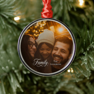 Modern Script Family Custom Photo Name Metal Tree Decoration