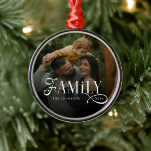 Modern Script Family Custom Photo Name  Metal Tree Decoration