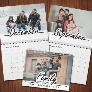 Modern Script Family Life Love Quote & Cute Photo Calendar