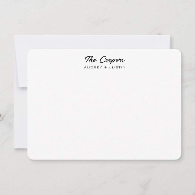 Modern Script Family Name, Black Personalised Flat Card (Front)