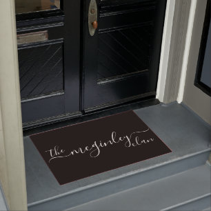 Modern Script Family Name Black White Doormat
