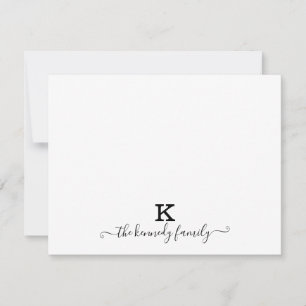 Modern Script Family Name Monogram Black And White Card