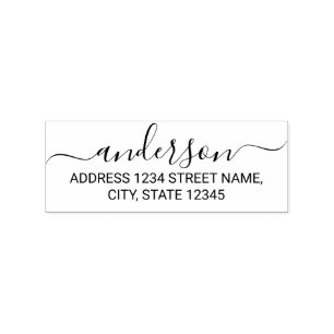 Modern Script Family Name Return Address Rubber Stamp