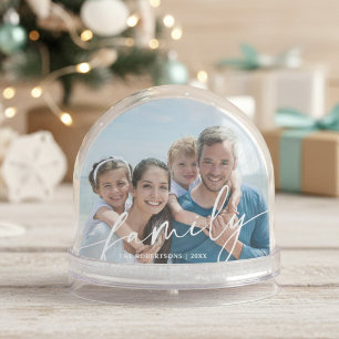 Modern Script Family Photo Beach Snowglobe