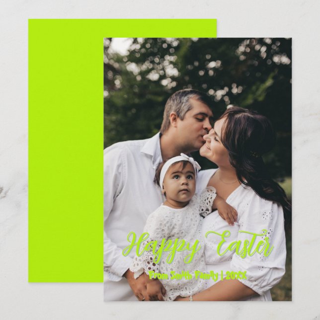 Modern Script Family Photo easter Holiday Card (Front/Back)
