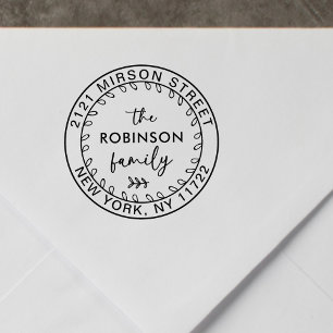 Modern Script Family Return Address Round Stamp