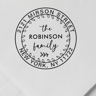 Modern Script Family Return Address Round Stamp