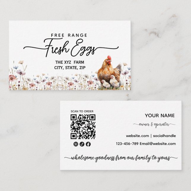 Modern Script  Farm Fresh Eggs Business Card (Front/Back)