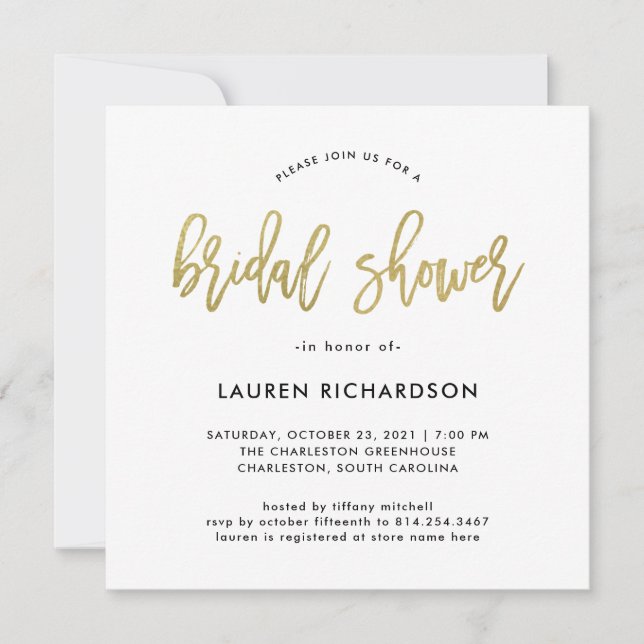 Modern Script | Faux Gold Bridal Shower Invitation (Front)