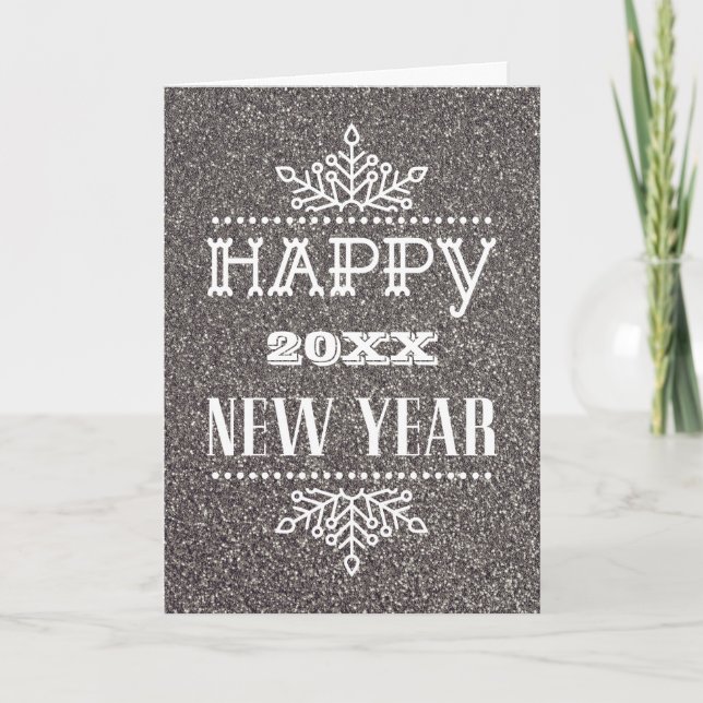 Modern Script Festive Silver Glitter Corporate Holiday Card (Front)