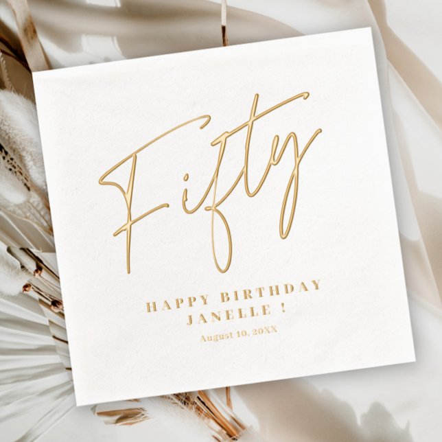 Modern Script Fifty 50th Birthday  Foil Napkins (Modern Script Fifty 50th Birthday Party Foil Napkins.)