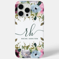 Modern Script Floral Blush Fancy Initials and Name