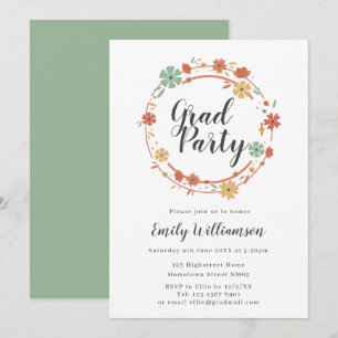 Modern Script Floral Graduation Party Invitation