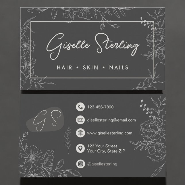 Modern Script Floral Line Art Professional Business Card (Creator Uploaded)