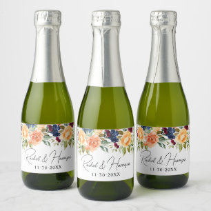 Modern Script Floral Monogram Wedding Sparkling Wine Label