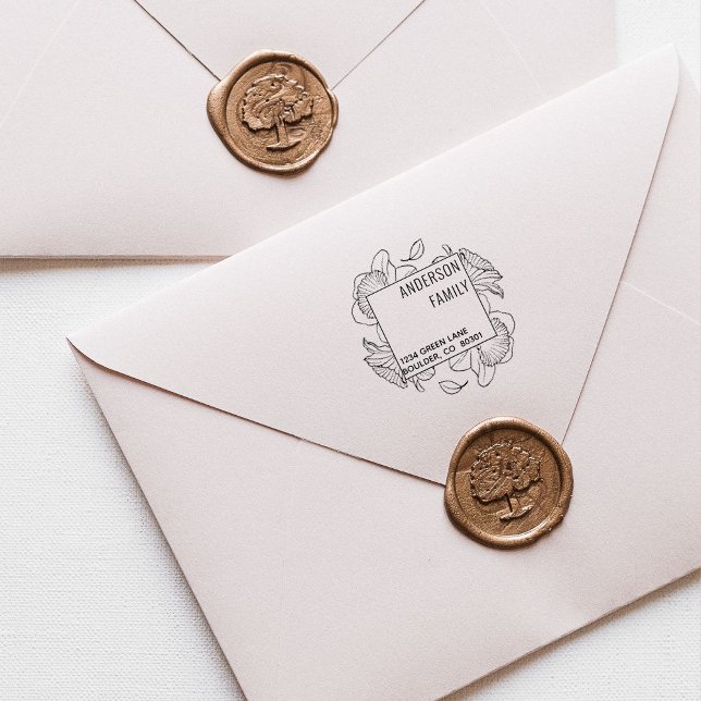 Modern Script Floral Return Address Rubber Stamp (Creator Uploaded)