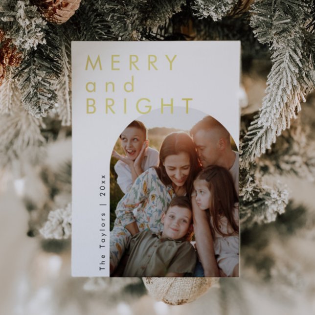 Modern Script Foil Arch Photo Family Holiday Card (Creator Uploaded)