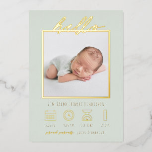 Modern Script Foil Hello Baby Birth Announcement