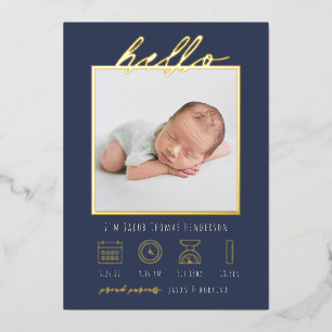 Modern Script  Foil Hello Baby Birth Announcement