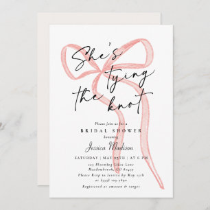 Modern Script Font Big Pink Bow Bridal Shower Invitation
