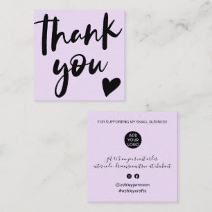 Modern script font black purple order thank you square business card