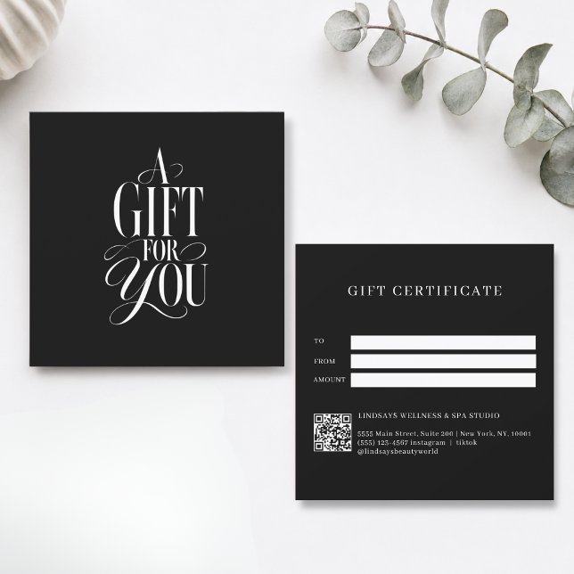 Modern Script Font Black QR Code Gift Certificate (Modern Script Font Black QR Code Gift Certificate)