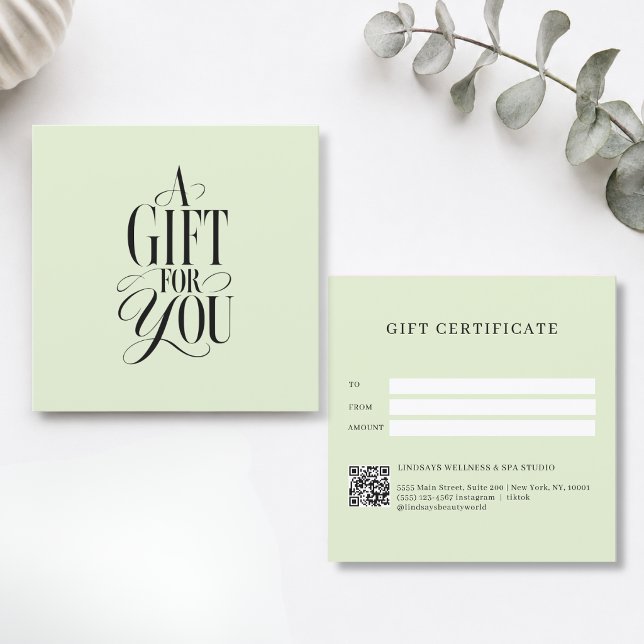 Modern Script Font Green QR Code Gift Certificate (Modern Script Font Green QR Code Gift Certificate)