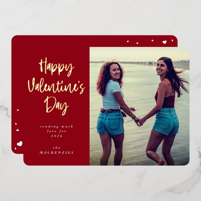 Modern Script Font Happy Valentine's Day Photo (Front/Back)
