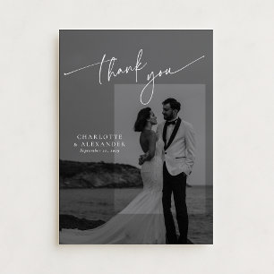 Modern script font photo wedding thank you card