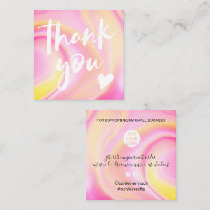 Modern script font rainbow marble bright thank you square business card
