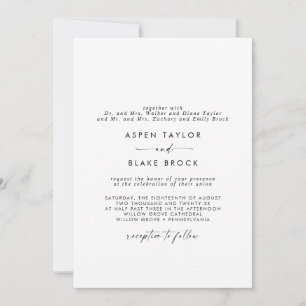 Modern Script Formal Couple & Both Parent Wedding Invitation