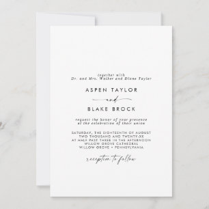 Modern Script Formal Couple & One Parents Wedding Invitation