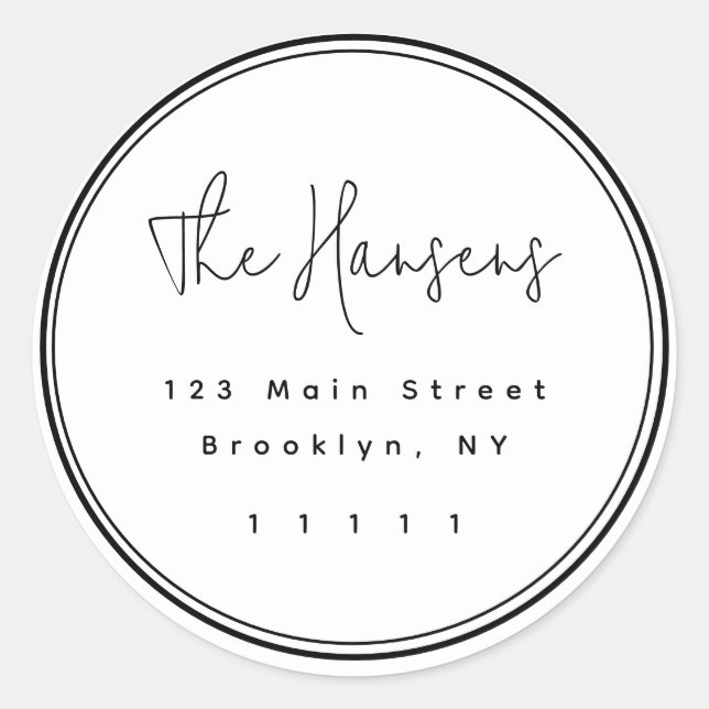 Modern Script Frame Round Return Address Label (Front)