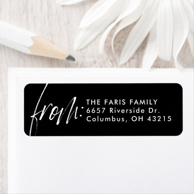 Modern script from simple black return address (Insitu)