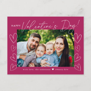 Modern Script Fuchsia Valentine's Day Photo Holiday Postcard