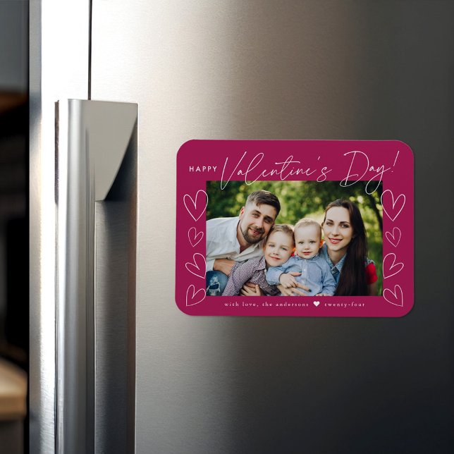 Modern Script Fuchsia Valentine's Day Photo Magnet (Creator Uploaded)
