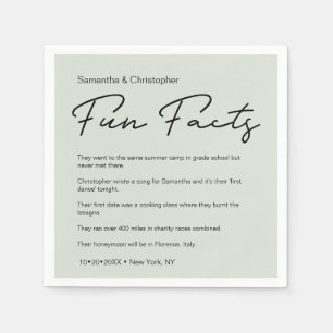Modern Script Fun Facts Custom Wedding green Napkin