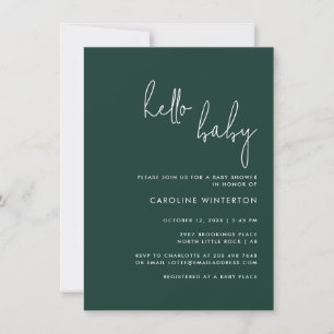 Modern Script Gender Neutral Green Baby Shower Invitation