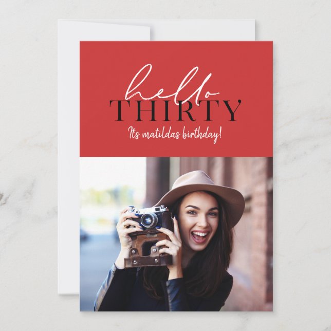 Modern script & geometric 30th birthday photo (Front)