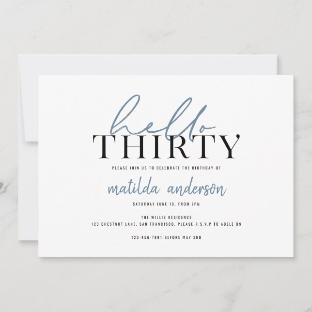 Modern script & geometric thirtieth birthday (Front)