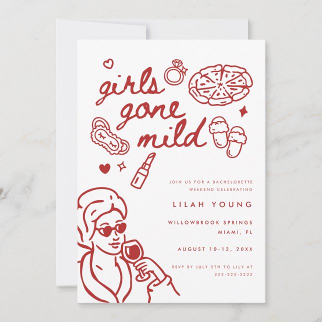 Modern Script Girls Gone Mild Bachelorette Weekend Invitation (Front)