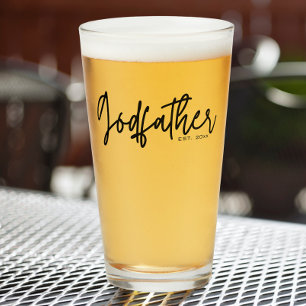 Modern Script Godfather Established Date Glass Cup