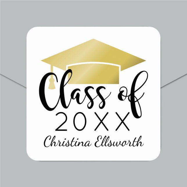 Modern Script Gold 2023 Custom Graduation Square Sticker (Creator Uploaded)