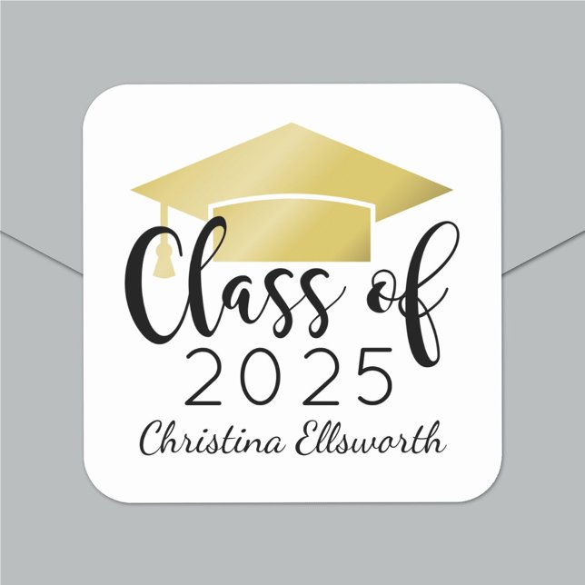 Modern Script Gold 2023 Custom Graduation Square Sticker (Creator Uploaded)