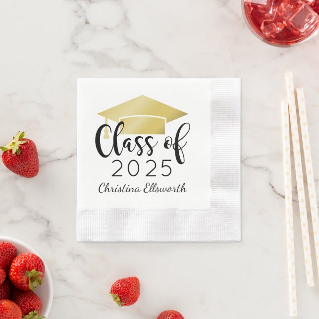 Modern Script Gold 2025 Custom Graduation Napkin (Insitu)