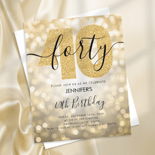 Modern Script Gold 40th Birthday Party Invite