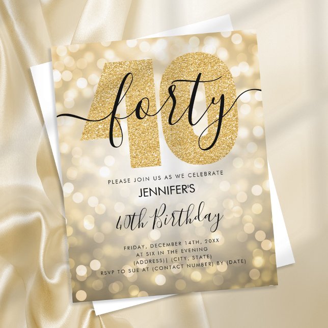 Modern Script Gold 40th Birthday Party Invite (Creator Uploaded)